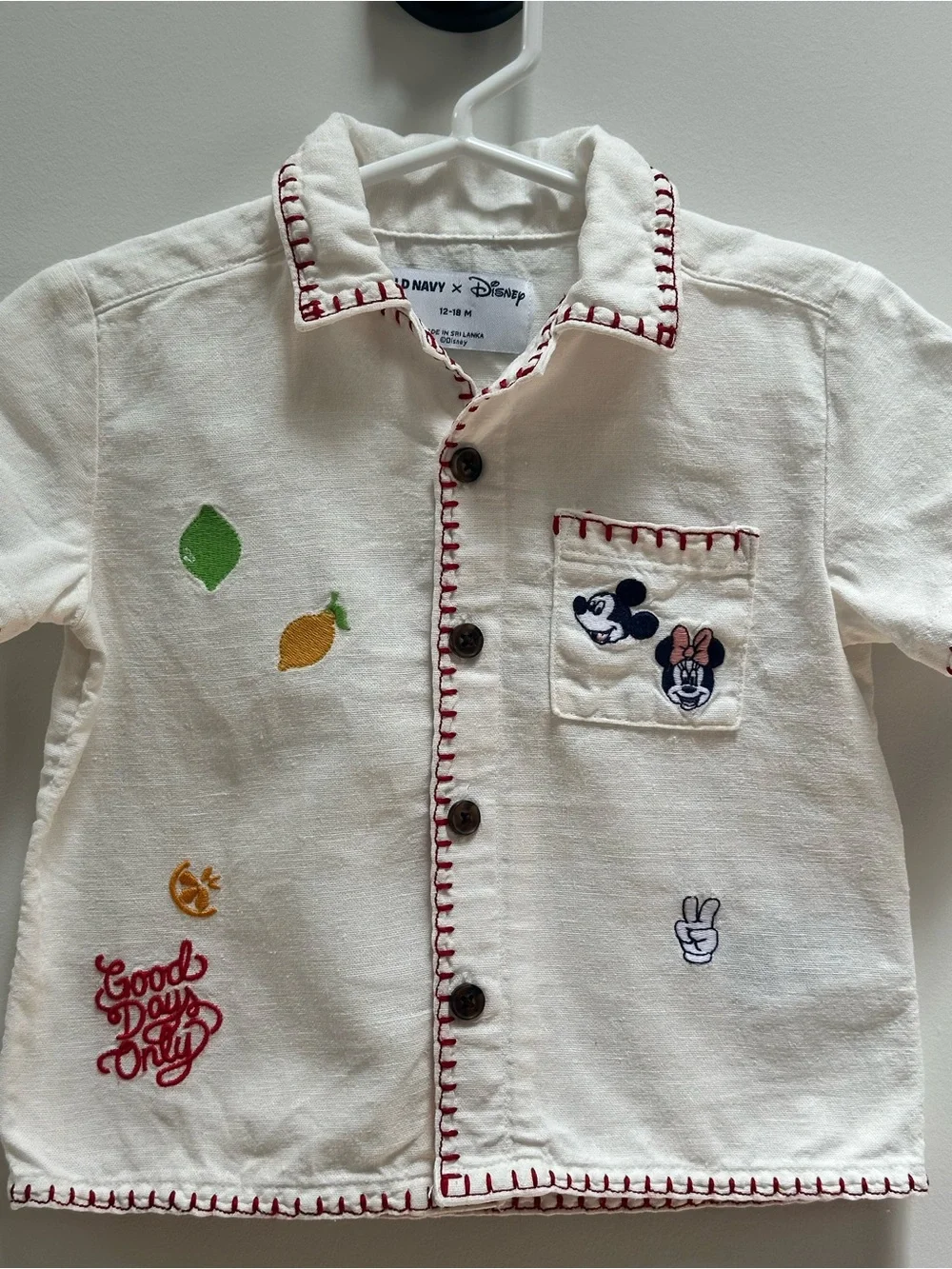 Old Navy x Disney Collab, White Toddler Matching Shirt & Short Set with Red Trim